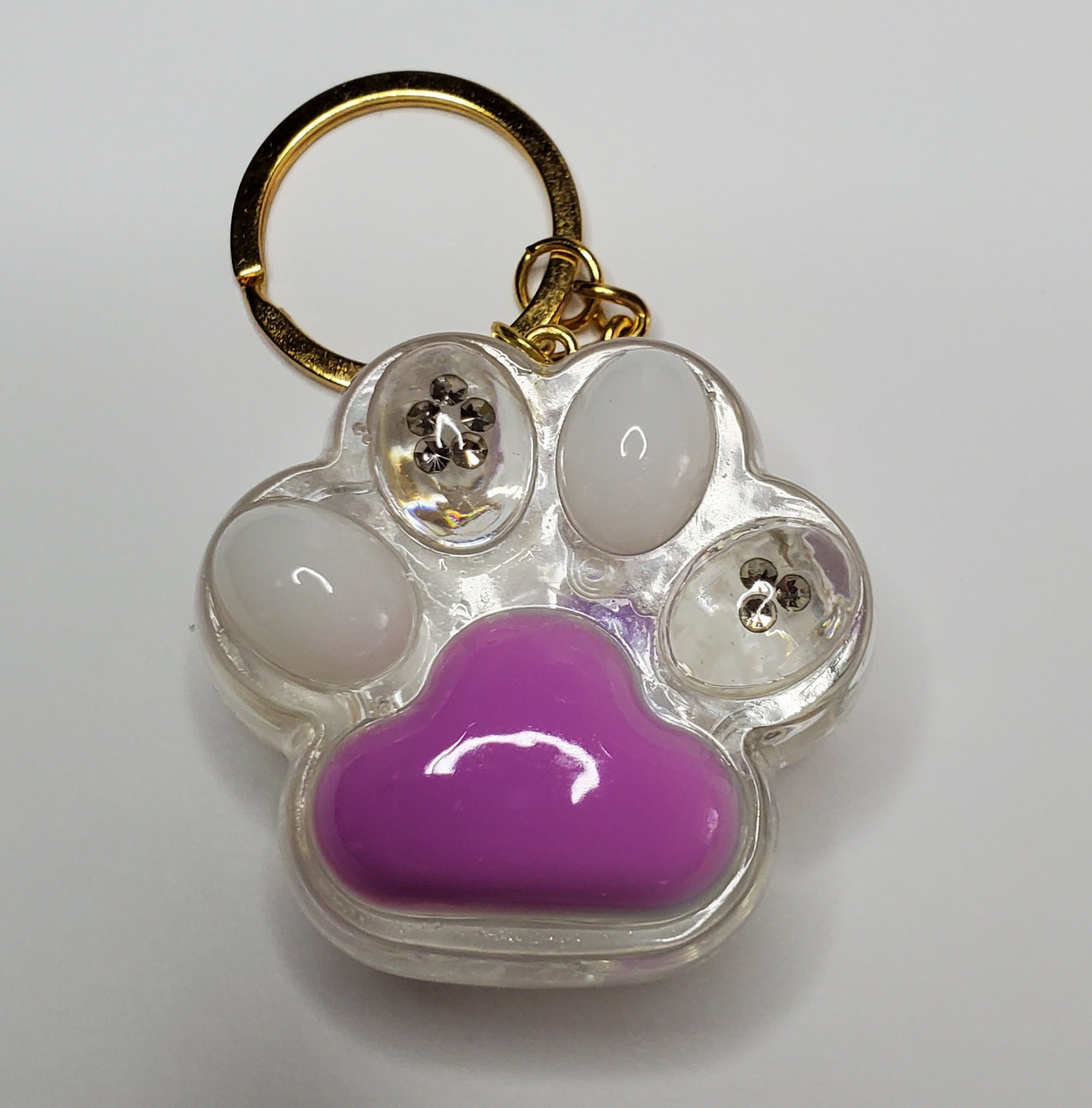 Glossy Paw Keychain With Gemstone Toe Beans