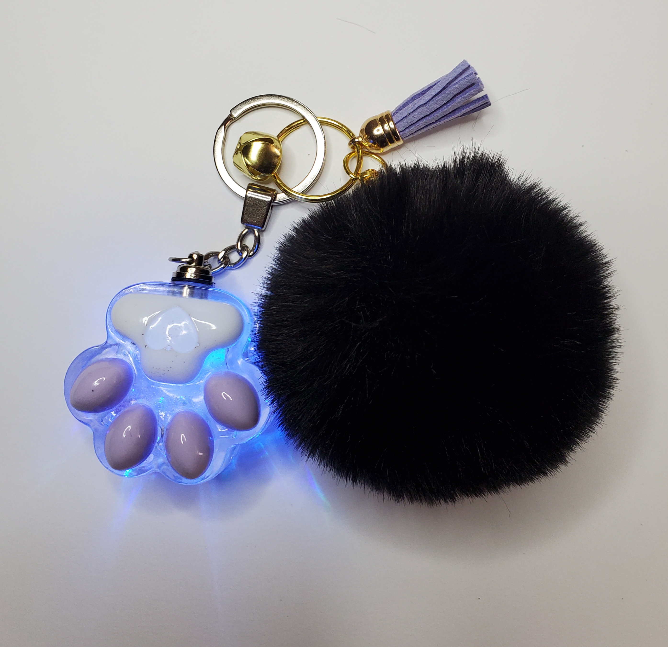 Glossy LED Paw Keychain With Pompom + Small Tassel