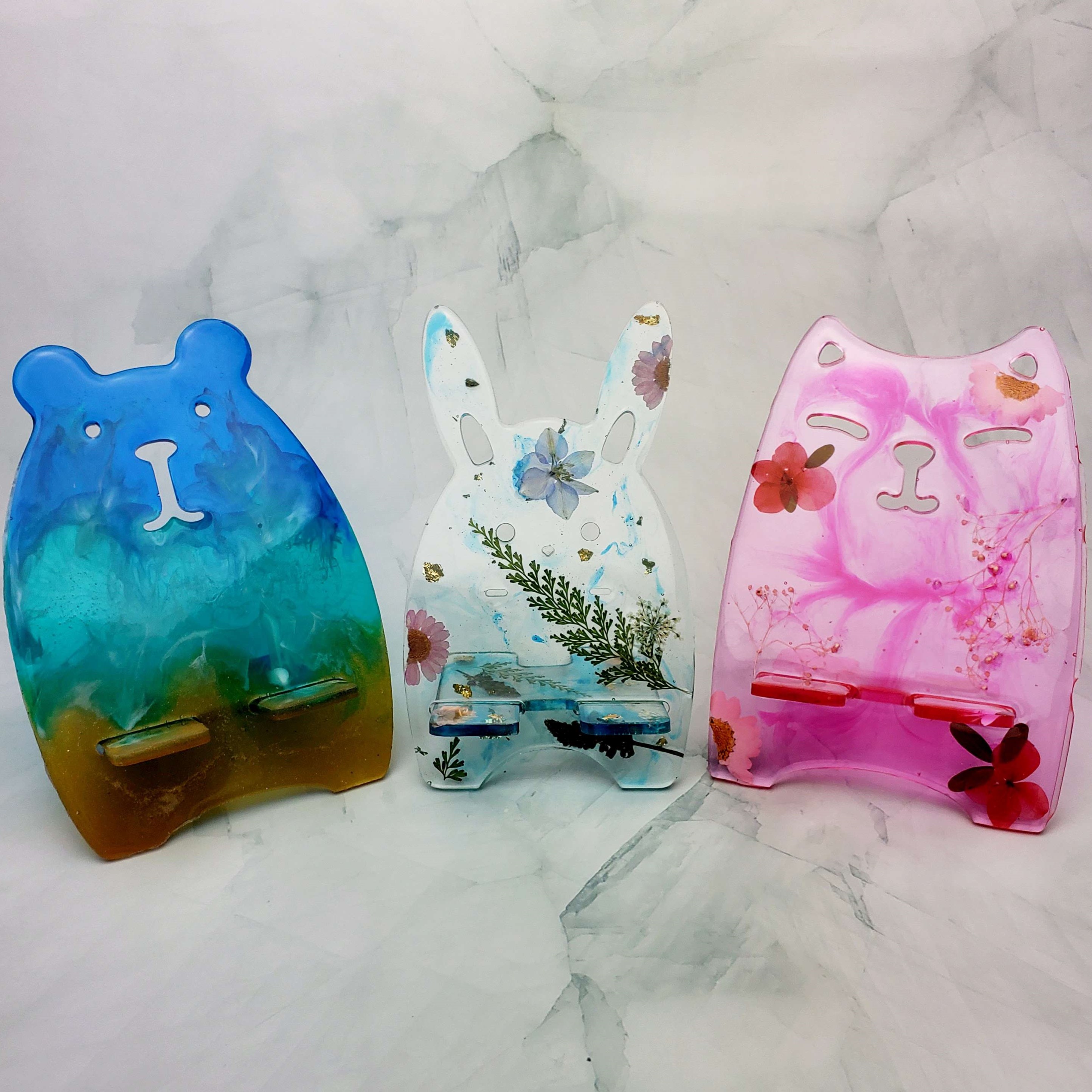 Beach Bear + Spring Bunny + Fuchsia Cat Phone Stands